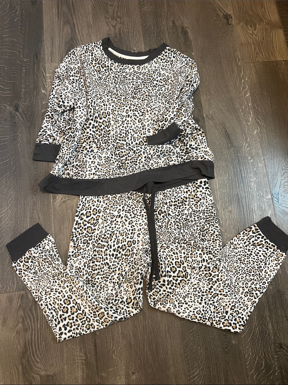 Secret Treasures Leopard Print Pajama Set - Cream and Brown